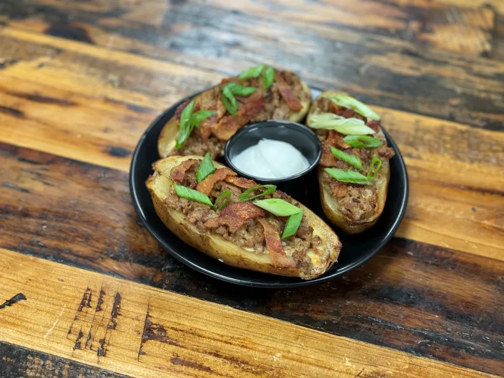 Bacon Brat Potato Skins